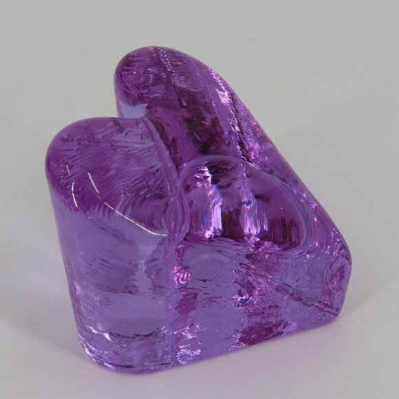 Fire & Light Purple Clear Glass Heart Shape Paperweight Signed Home Office Decor - Picture 5 of 13